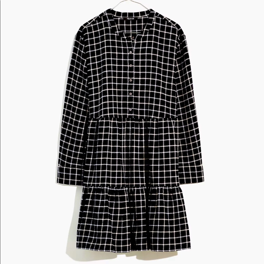 Madewell Flannel Windowpane Tiered Mini Dress, XS